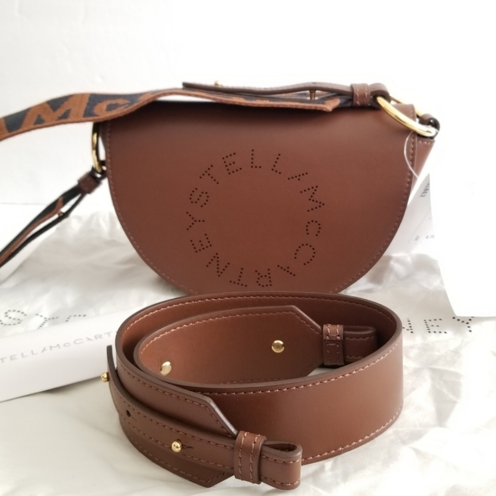 Stella McCartney Brown Logo Saddle Flap Shoulder Bag